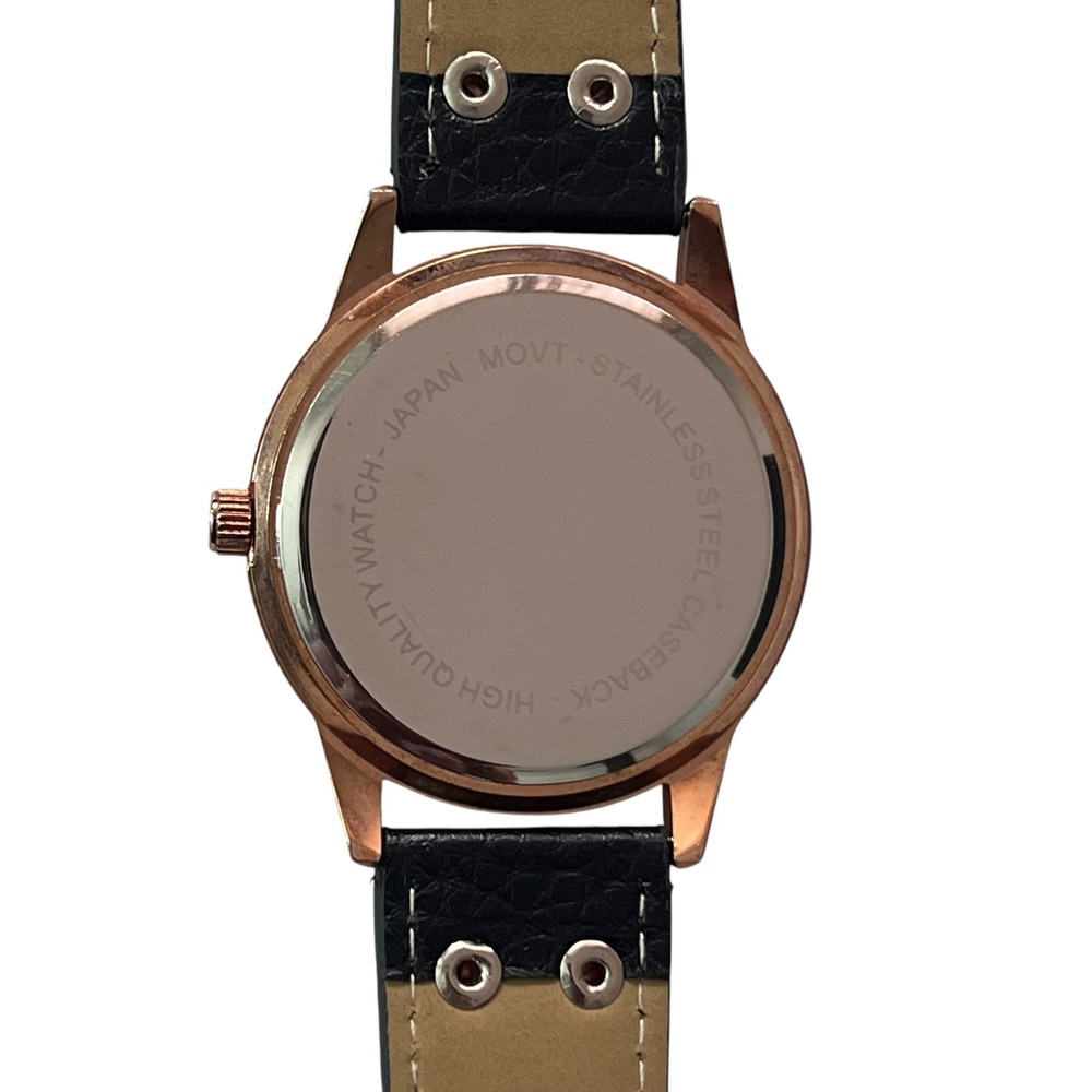 Quartz Watch Rhinestone‎ Accent Markers Black Band Rose Gold Tone Bezel - Picture 3 of 14